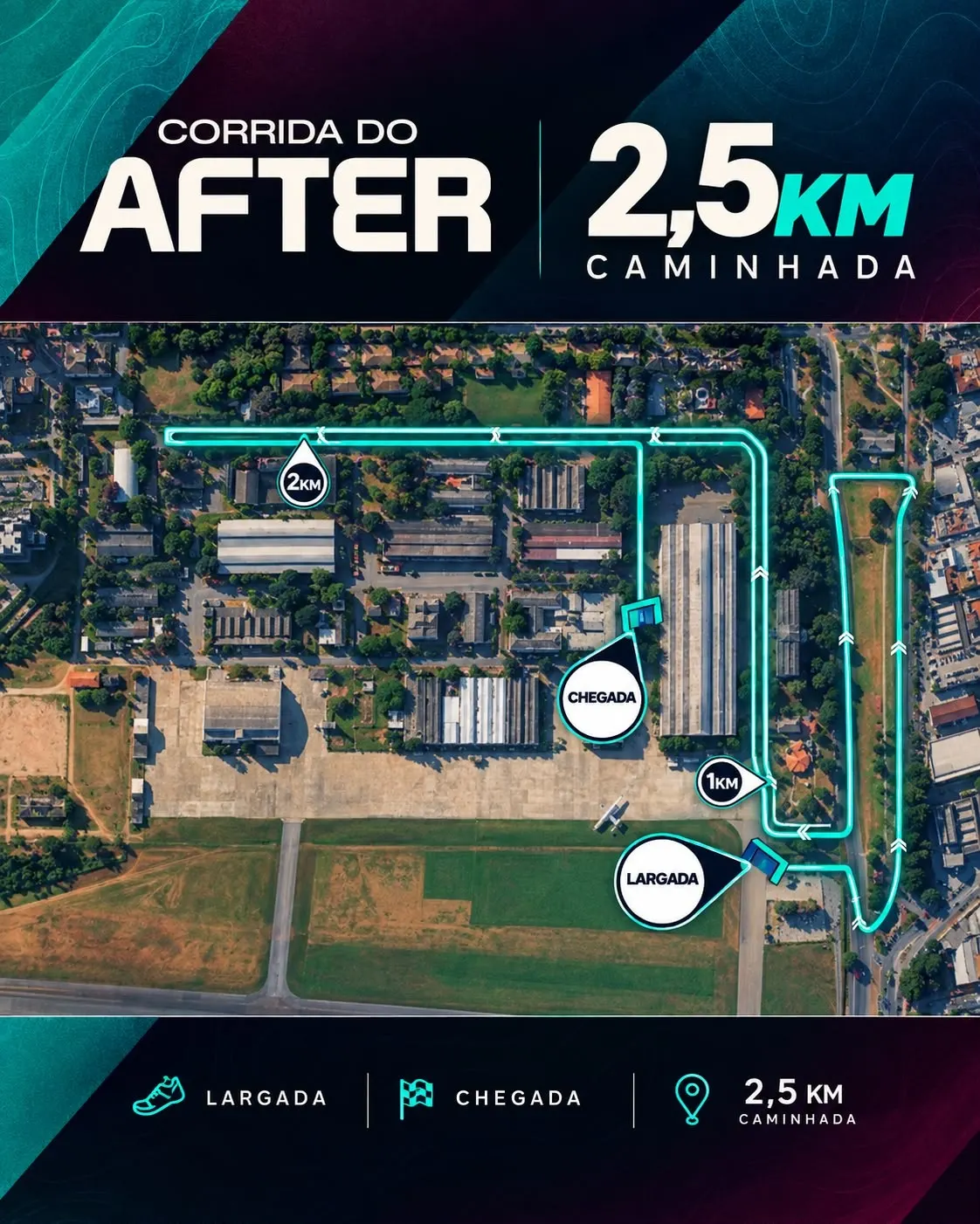 Percurso da caminhada de 2,5 km da Corrida do After